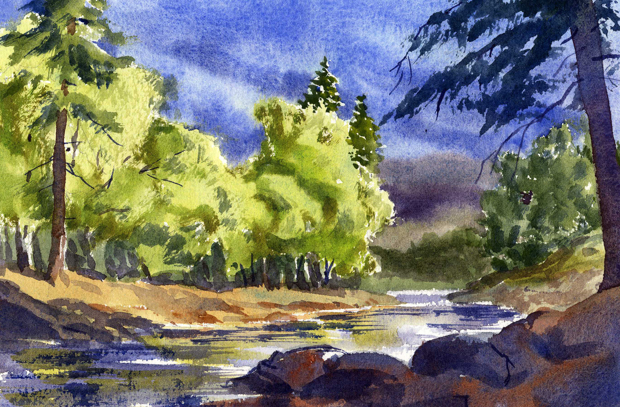 Paint a summer scene with sparkling water in this watercolor painting lesson.