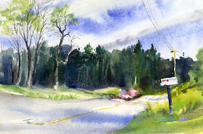Warming And Clearing - en plein air watercolor landscape painting