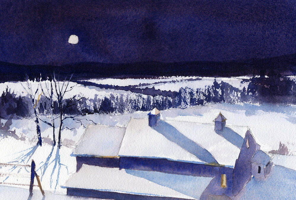 Dramatic Winter Night Landscape Watercolor Painting Tutorial
