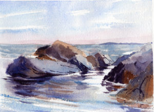 quiet seascape scene in watercolor