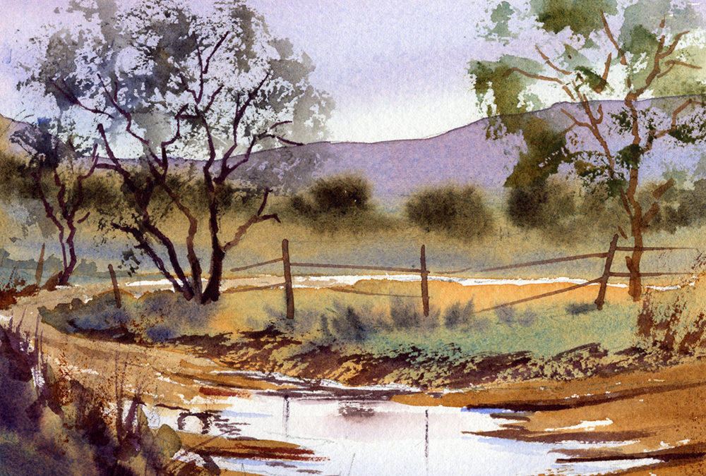 Rainy Day Summer Landscape Painting In Watercolor Lesson