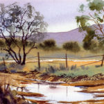 Watercolor landscape painting with puddle by Tony Conner
