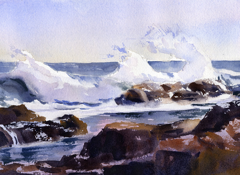 simple seascape with wave watercolor painting lesson