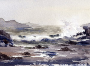 Foggy seascape with neutral color watercolor painting lesson
