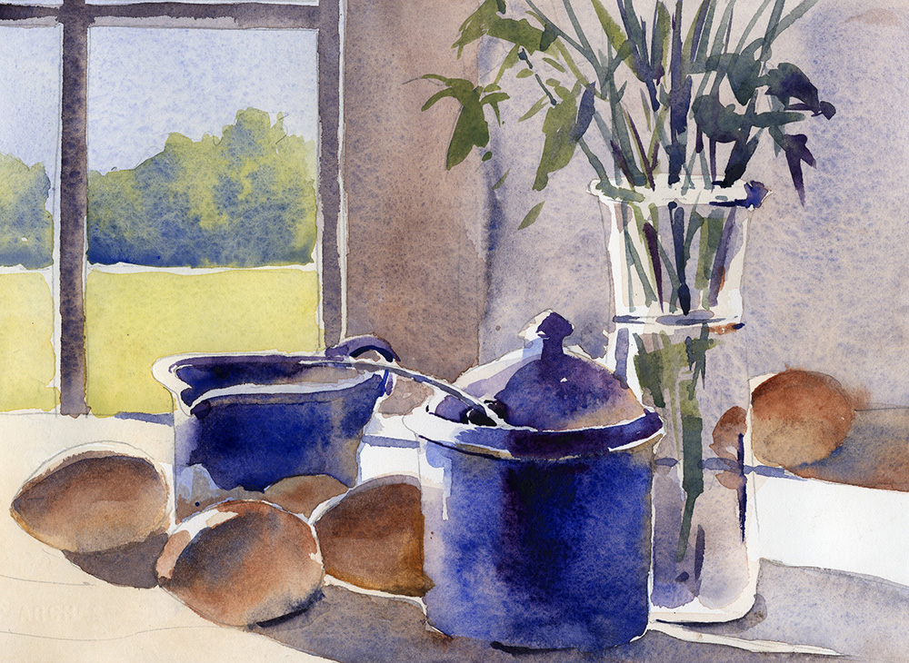 still life watercolor painting on hot press paper