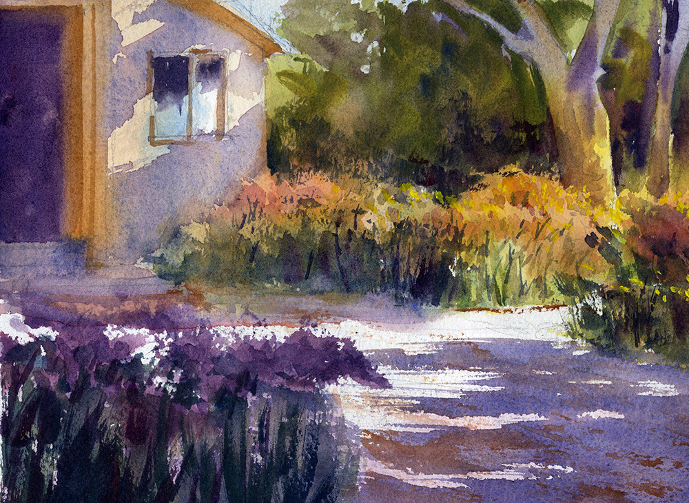 garden path scene watercolor painting lesson