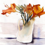 day lilies in a white vase watercolor painting lesson