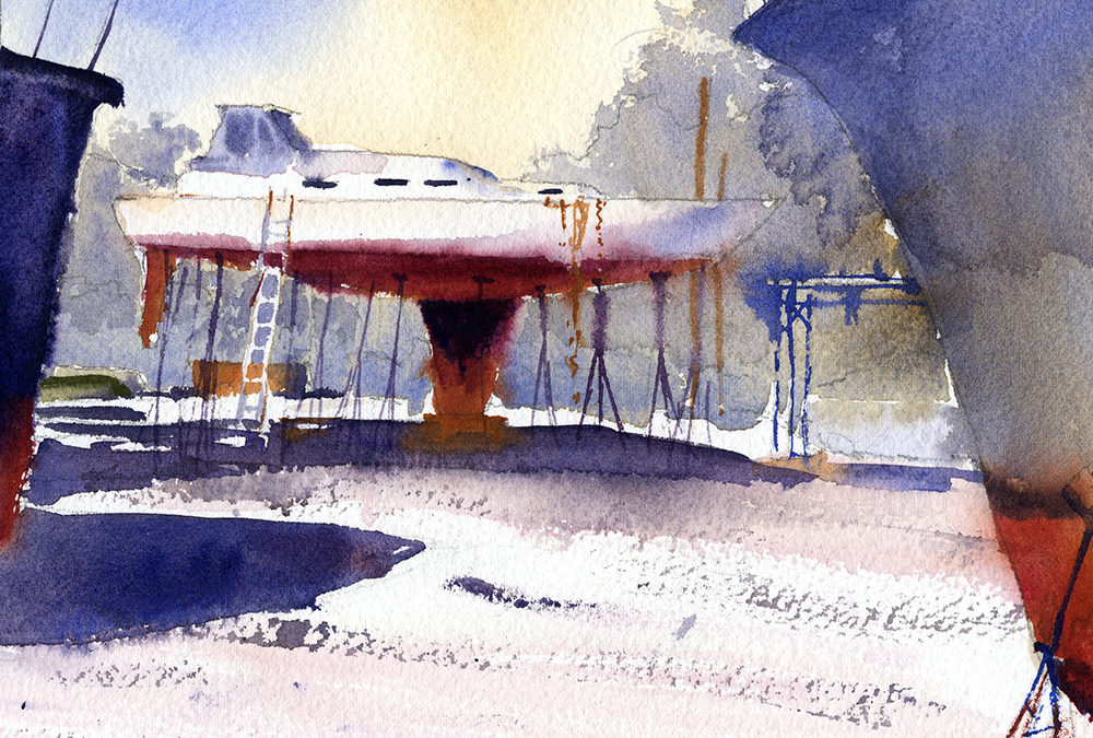 Boatyard Scene In Watercolor