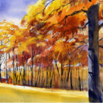 painting of trees with autumn leaves
