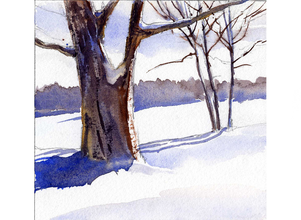 how to paint winter trees in watercolor online tutorial