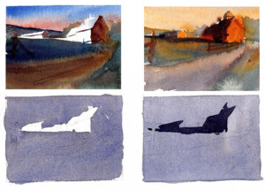 Image of two color studies and the underlying value sketches