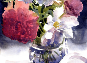 bouquet of summer flowers in a vase painted in watercolor