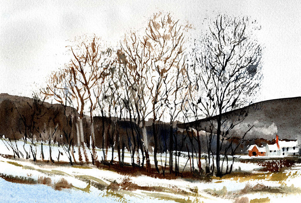 Winter Trees In A Winter Landscape Watercolor Painting Lesson