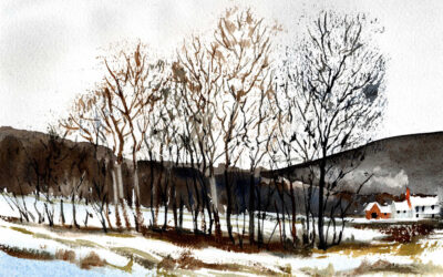 Winter Trees In A Winter Landscape Watercolor Painting Lesson
