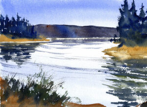 image of a lake with methods and ideas to paint water in watercolor