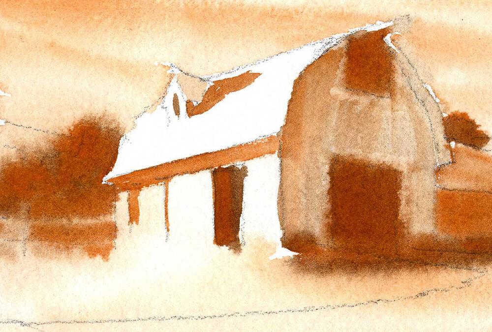 Monochrome Color Study – Barn and Rural Scene