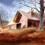 barn in fall with a triad color scheme watercolor painting lesson