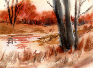 Late autumn watercolor landscape painting - fast and loose with easy techniques