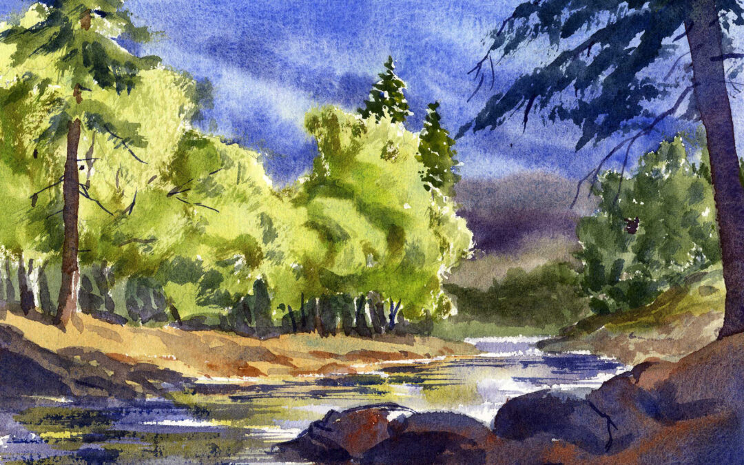 Summer River Scene Watercolor Painting Lesson